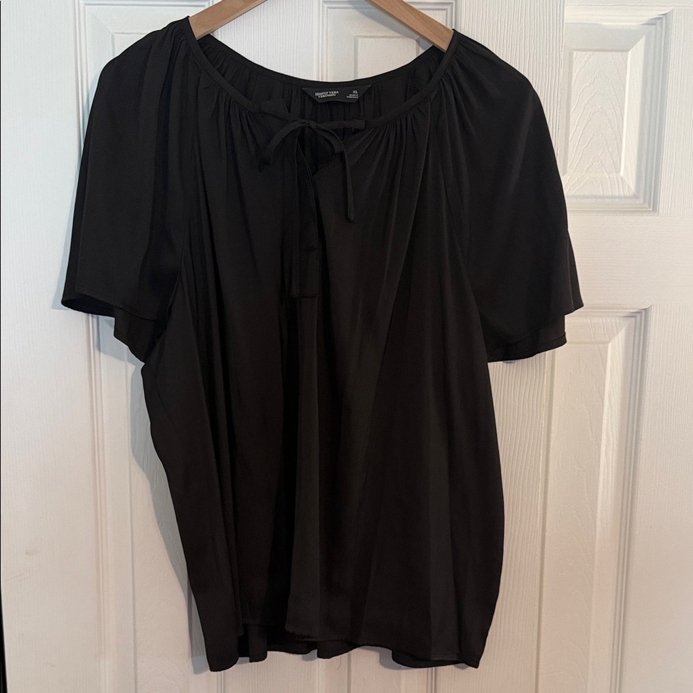 Simply Vera Vera Wang Black Tie-Neck Peasant Blouse